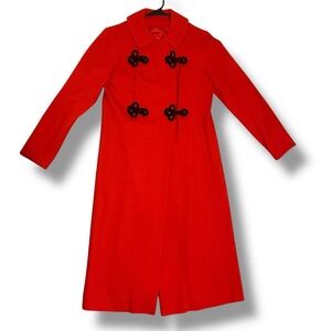 Vintage Style Red Winter Coat with Frog Closure Buttons